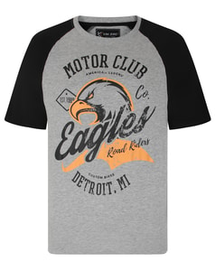 KAM Raglan Eagle Print Tee Grey Marl